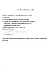 English Worksheet: emotions cube