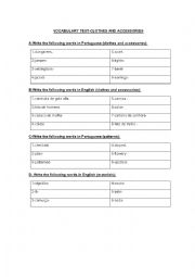 English Worksheet: clothes and accessories