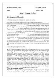 English Worksheet: Mid term 2  test ( 3rd form)