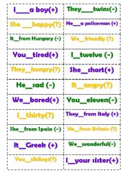 English Worksheet: Bang game! (verb to be)