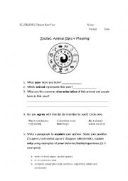 English Worksheet: Chinese New Year - Animal & Meanings 