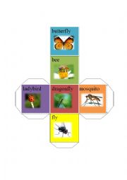 English Worksheet: insects dice-butterfly bee dragonfly fly ladybird mosquito