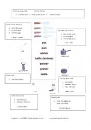 English Worksheet: Kitchen Tools and Actions