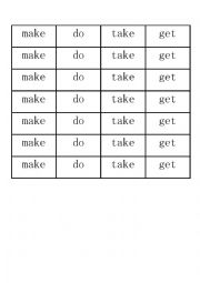 English Worksheet: MAKE DO TAKE GET GAME (PART 1)