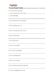English Worksheet: Present Simple Positive Sentences