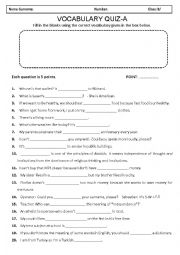 English Worksheet: Vocabulary Quiz