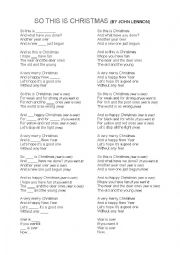 English Worksheet: song SO THIS IS CHRISTMAS