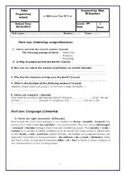 English Worksheet: 9th form Mid term Test 2