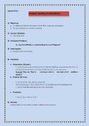 English Worksheet: Lesson plan for spelling (contractions)