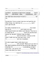 English Worksheet: Job Interview Listening Practice