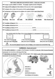 English Worksheet: The British Isles - Emblems, Patron Saints and Currencies