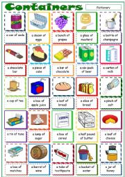 English Worksheet: Containers * Pictionary