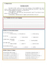 English Worksheet: One day in Janes life