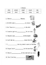 English Worksheet: s-blend fill-in-the-blanks