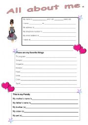 English Worksheet: Girl-all about me