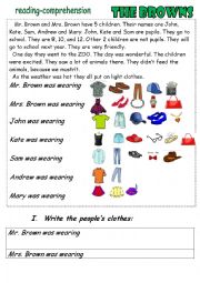 English Worksheet: The Browns. Reading-comprehension. Clothes.