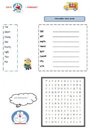 English Worksheet: CONTRAST ADJECTIVES unscramble words, find words