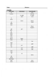 English Worksheet: Complete the verbs list