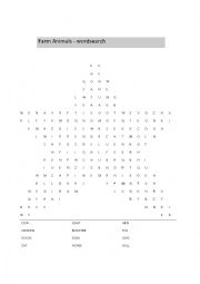 English Worksheet: Farm Animal word search. 