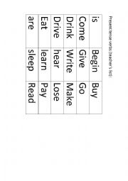 English Worksheet: Past Tense Bingo 1