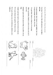 English Worksheet: An easy text with pictures for small ones
