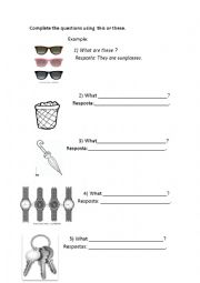 English Worksheet: Exercises with this, these using verb to be