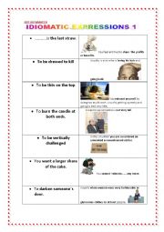 English Worksheet: Idiomatic Expressions 1. Cut out and Match.