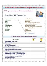 English Worksheet:  What role does mass media play in our life?