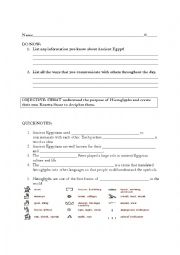 English Worksheet: Egypt Hieroglypgics Lesson