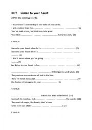 English Worksheet: song assignment1: DHT- listen to your heart 