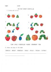 English Worksheet: The very  hungry caterpillar