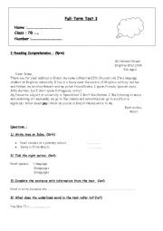 English Worksheet: End-of- Term Test 3  7th Form
