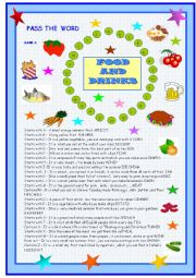 English Worksheet: Food, pass the word game