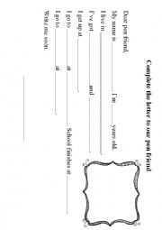 English Worksheet: Letter to our pen friend!