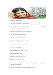 English Worksheet: Malalas life lesson