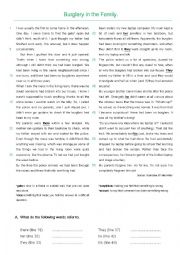 English Worksheet: Burglary in the Family