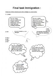 English Worksheet: Write a dialogue on immigration