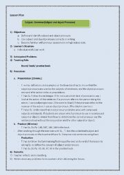 English Worksheet: Lesson plan for grammar (Subject & Object )pronouns)