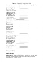 English Worksheet: Homophones - Song 