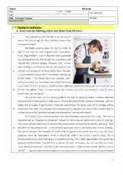 English Worksheet: Passion for Cooking - Food - 8th Grade Test