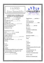 English Worksheet: I LIVED, One Republic