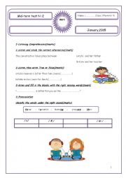 English Worksheet: mid-term test N:2 (7th formers)(Tunisian)