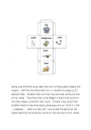 English Worksheet: Animal dice game