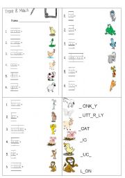 English Worksheet: matching animals