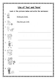 English Worksheet: Use of has and have