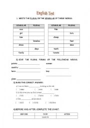 English Worksheet: plurals, days, months