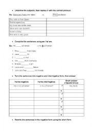 English Worksheet: the verb to be