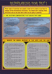 English Worksheet: REPHRASING FOR PET N 1