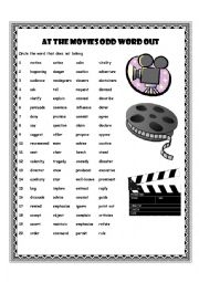 English Worksheet: At the Movies Odd Word Out