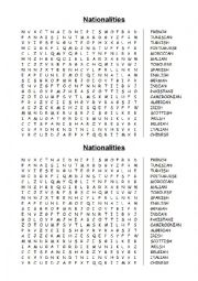 English Worksheet: wordsearch nationalities